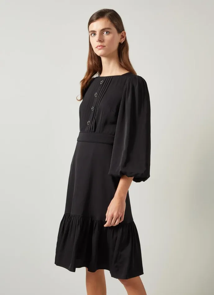 LKBennett Dresses Women Jade Black Satin Crepe Full Sleeve Short Dress LKBennett Dresses Women Jade Black Satin Crepe Full Sleeve Short Dress