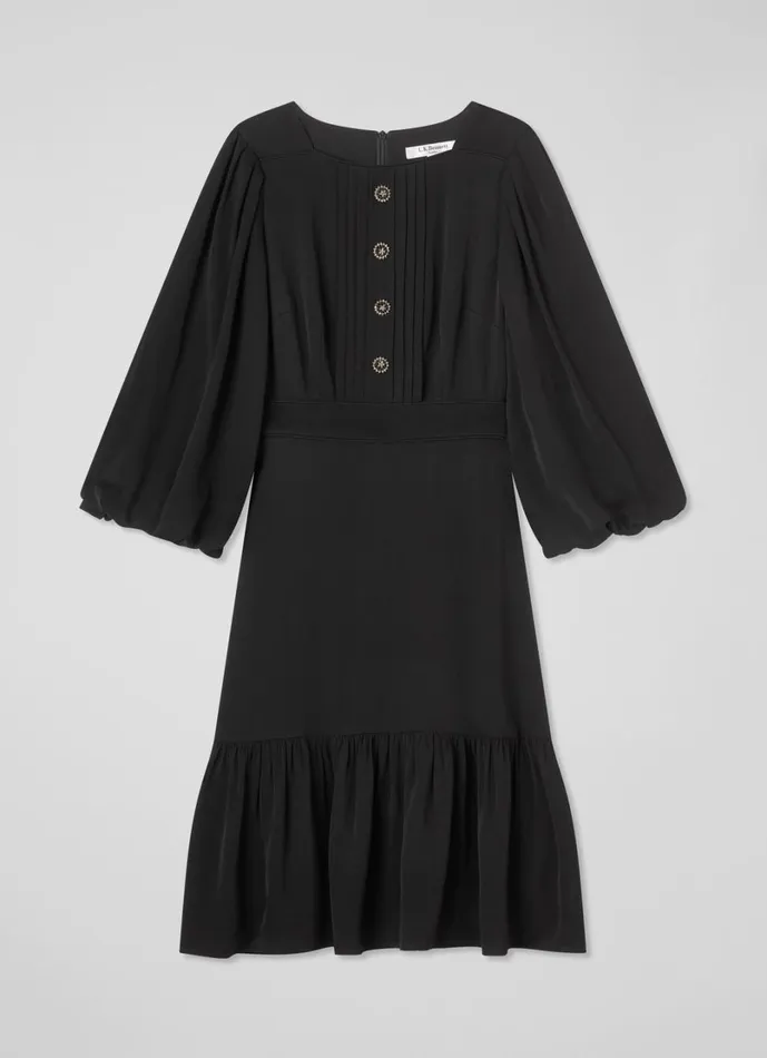 LKBennett Dresses Women Jade Black Satin Crepe Full Sleeve Short Dress LKBennett Dresses Women Jade Black Satin Crepe Full Sleeve Short Dress