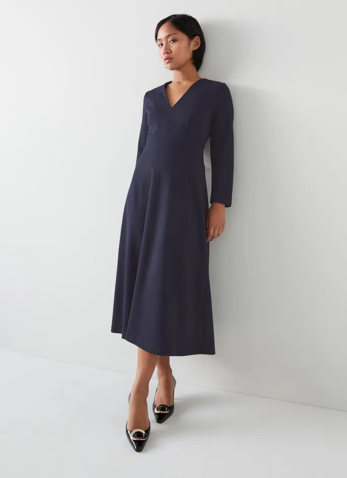 LKBennett Dresses Women Lauren Petite Navy VNeck LENZING ECOVERO Viscose Ponte Midi Dress LKBennett Dresses Women Lauren Petite Navy VNeck LENZING ECOVERO Viscose Ponte Midi Dress