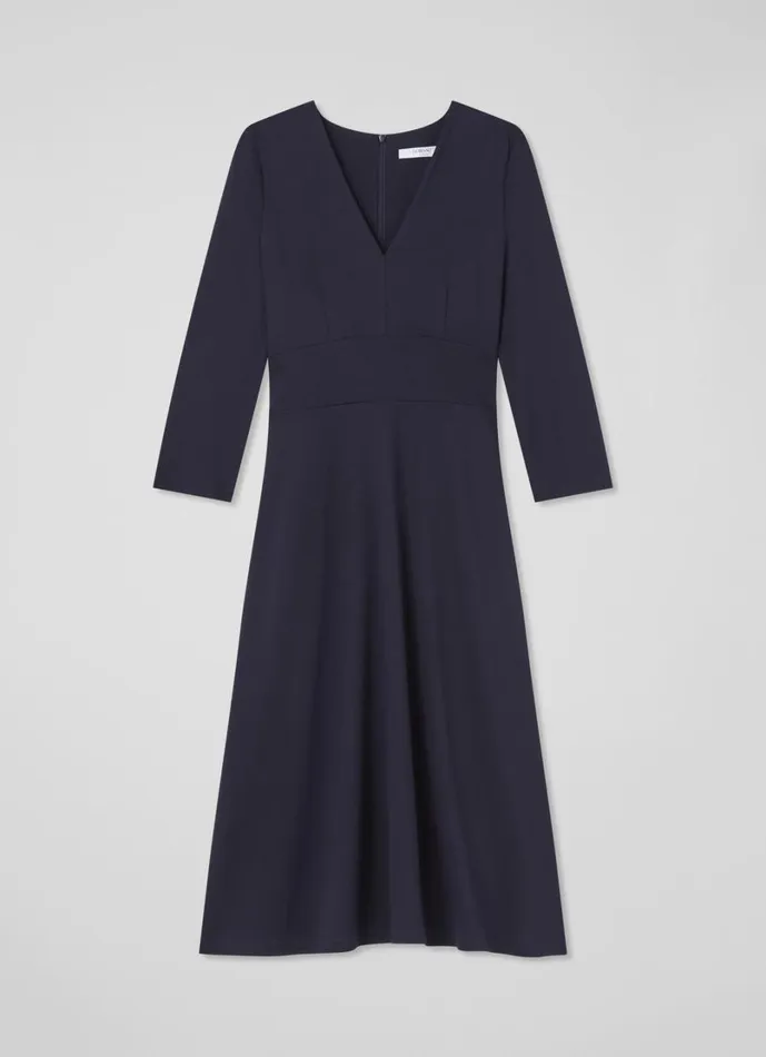 LKBennett Dresses Women Lauren Petite Navy VNeck LENZING ECOVERO Viscose Ponte Midi Dress