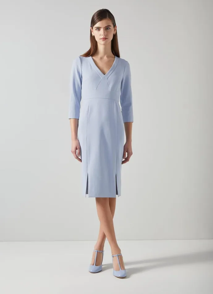 LKBennett Dresses Women Sky Blue Crepe Dress With Lenzing Ecovero Viscose LKBennett Dresses Women Sky Blue Crepe Dress With Lenzing Ecovero Viscose