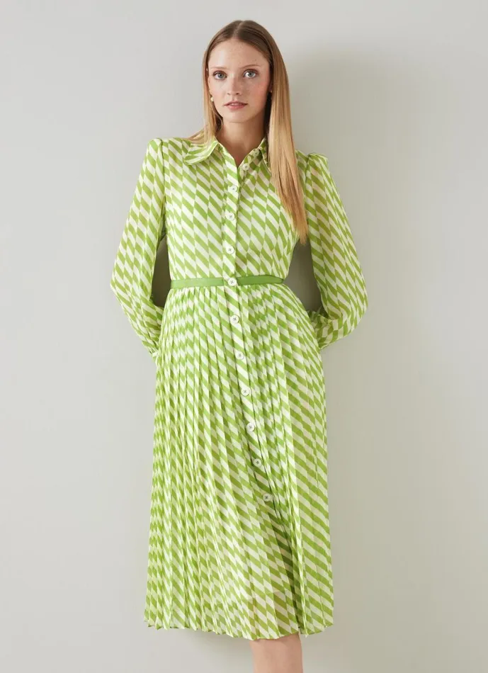 LKBennett Dresses Women Tallis Green And Cream Graphic Stripe Shirt Dress
