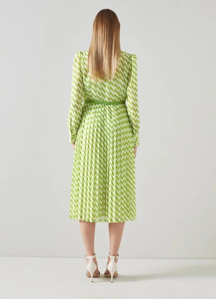 LKBennett Dresses Women Tallis Green And Cream Graphic Stripe Shirt Dress