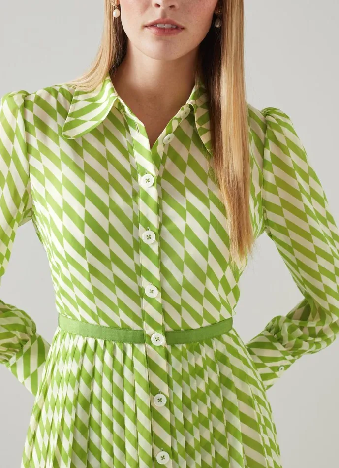 LKBennett Dresses Women Tallis Green And Cream Graphic Stripe Shirt Dress