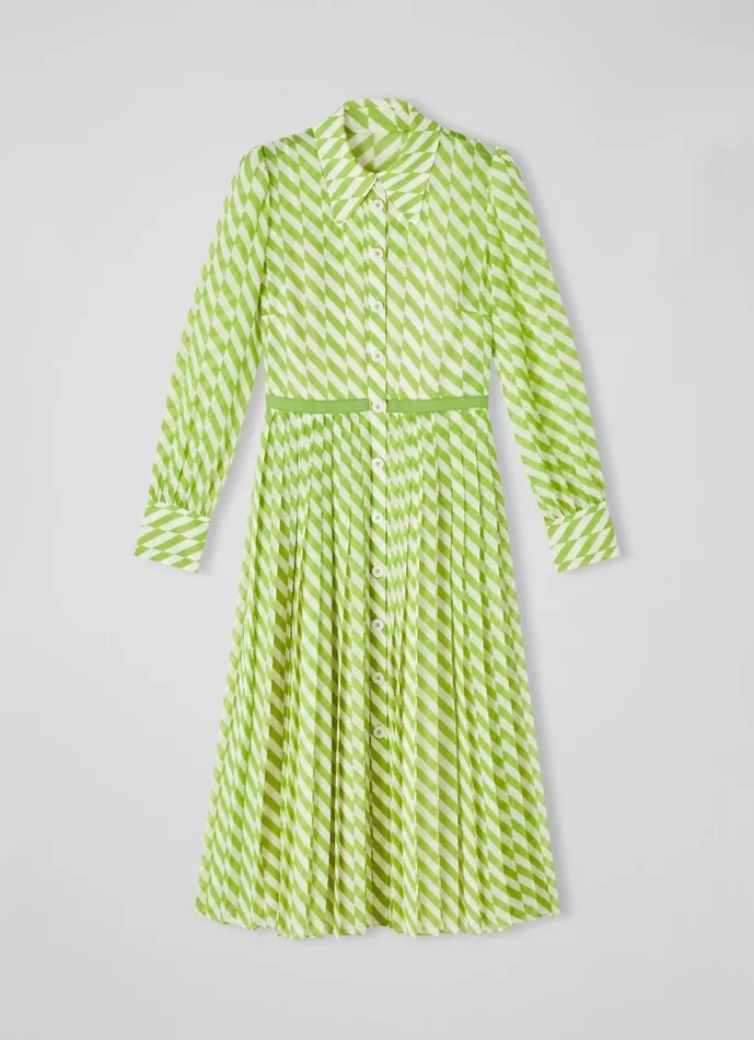 LKBennett Dresses Women Tallis Green And Cream Graphic Stripe Shirt Dress