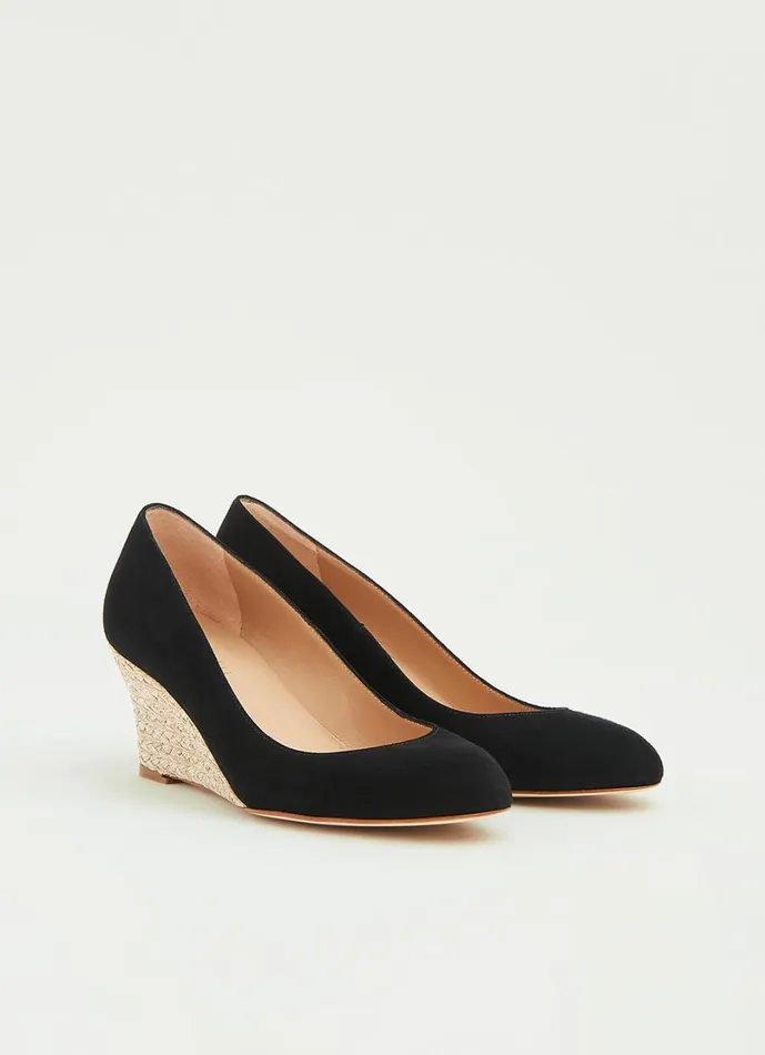 LKBennett Espadrilles Women Eevi Black Suede Espadrille Wedges