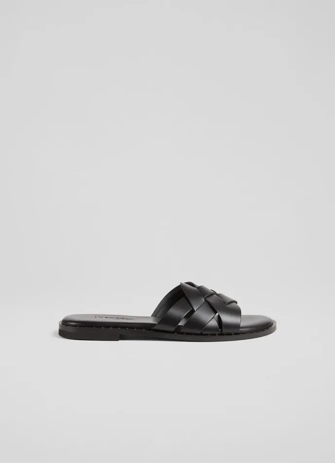 LKBennett Flats Women Amara Black Calf Leather Flat Sandals