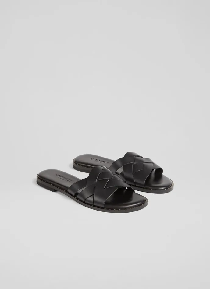 LKBennett Flats Women Amara Black Calf Leather Flat Sandals LKBennett Flats Women Amara Black Calf Leather Flat Sandals