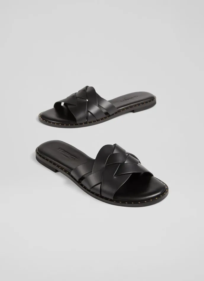 LKBennett Flats Women Amara Black Calf Leather Flat Sandals LKBennett Flats Women Amara Black Calf Leather Flat Sandals