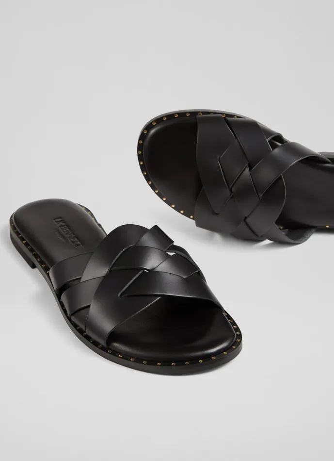 LKBennett Flats Women Amara Black Calf Leather Flat Sandals LKBennett Flats Women Amara Black Calf Leather Flat Sandals