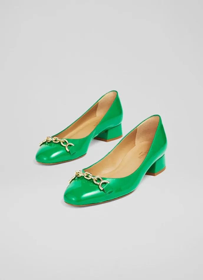 LKBennett Flats Women Blakely Green Patent Snaffle Pumps LKBennett Flats Women Blakely Green Patent Snaffle Pumps