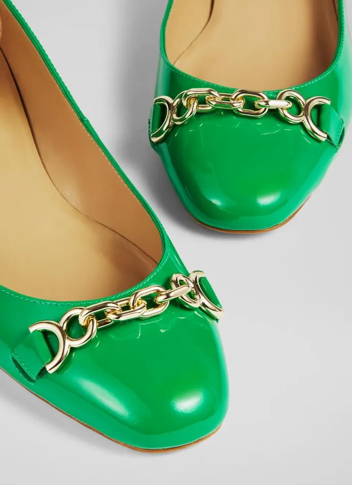 LKBennett Flats Women Blakely Green Patent Snaffle Pumps LKBennett Flats Women Blakely Green Patent Snaffle Pumps