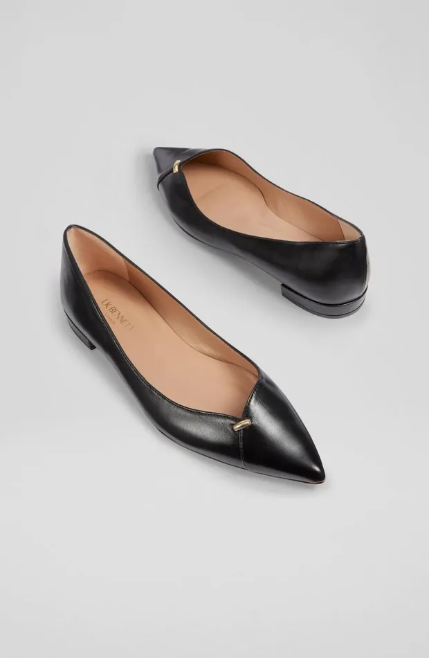 LKBennett Flats Women Cally Black Leather Flats LKBennett Flats Women Cally Black Leather Flats