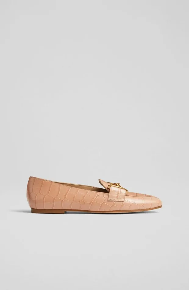 LKBennett Flats Women Daphne Pink CrocEffect Leather Loafers