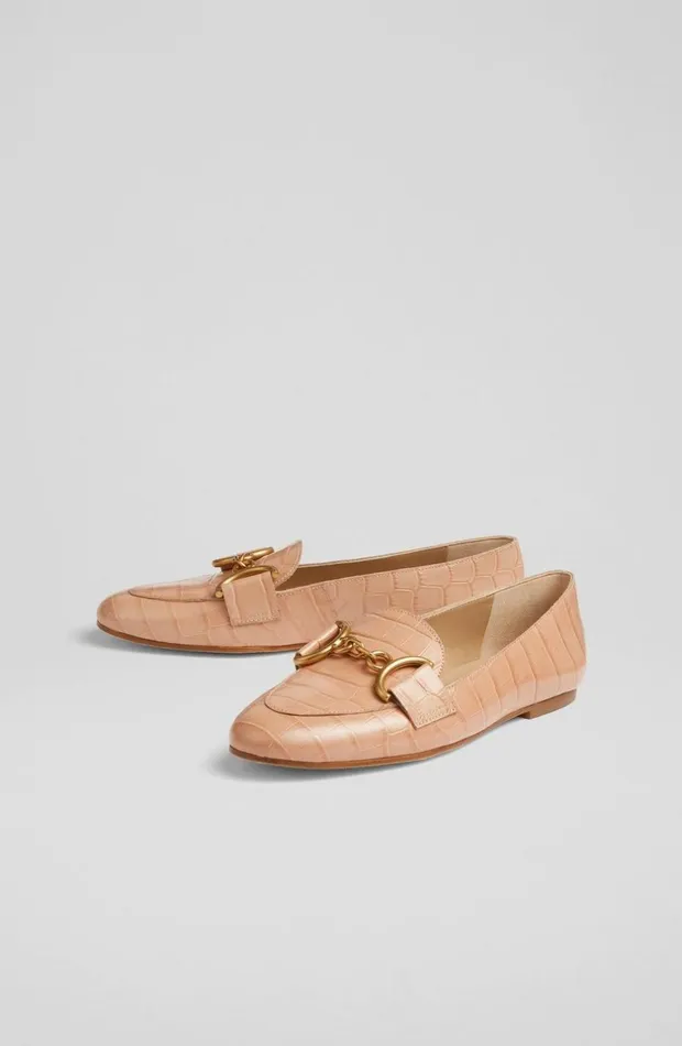LKBennett Flats Women Daphne Pink CrocEffect Leather Loafers LKBennett Flats Women Daphne Pink CrocEffect Leather Loafers