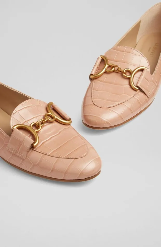 LKBennett Flats Women Daphne Pink CrocEffect Leather Loafers LKBennett Flats Women Daphne Pink CrocEffect Leather Loafers