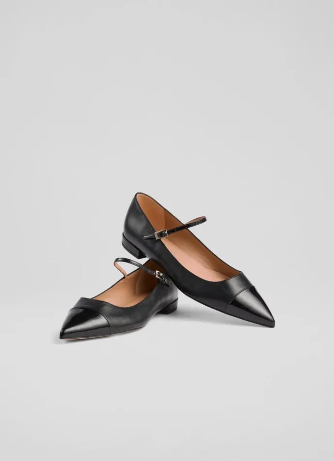 LKBennett Flats Women Monty Black Leather Mary Jane Pumps LKBennett Flats Women Monty Black Leather Mary Jane Pumps