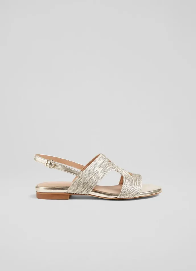 LKBennett Flats Women Serena Gold Metallic Yarn Sandal