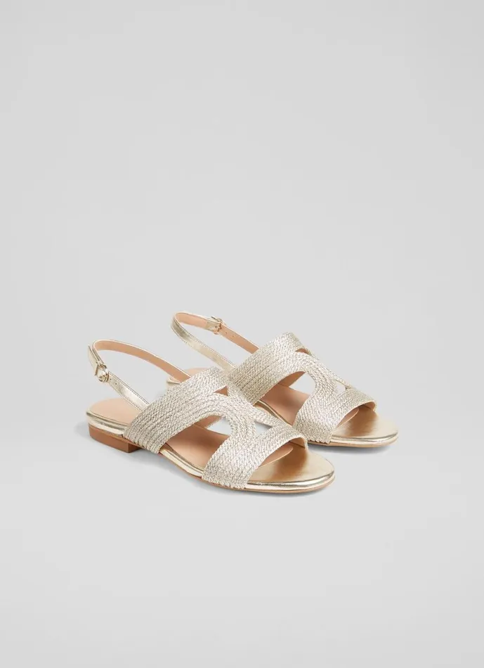 LKBennett Flats Women Serena Gold Metallic Yarn Sandal LKBennett Flats Women Serena Gold Metallic Yarn Sandal