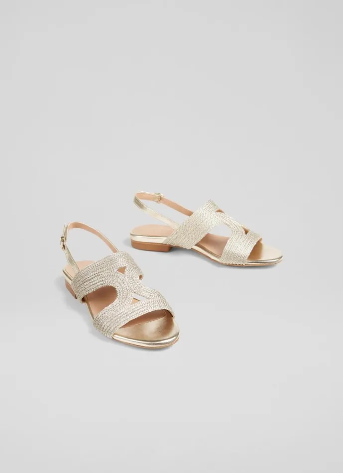 LKBennett Flats Women Serena Gold Metallic Yarn Sandal LKBennett Flats Women Serena Gold Metallic Yarn Sandal