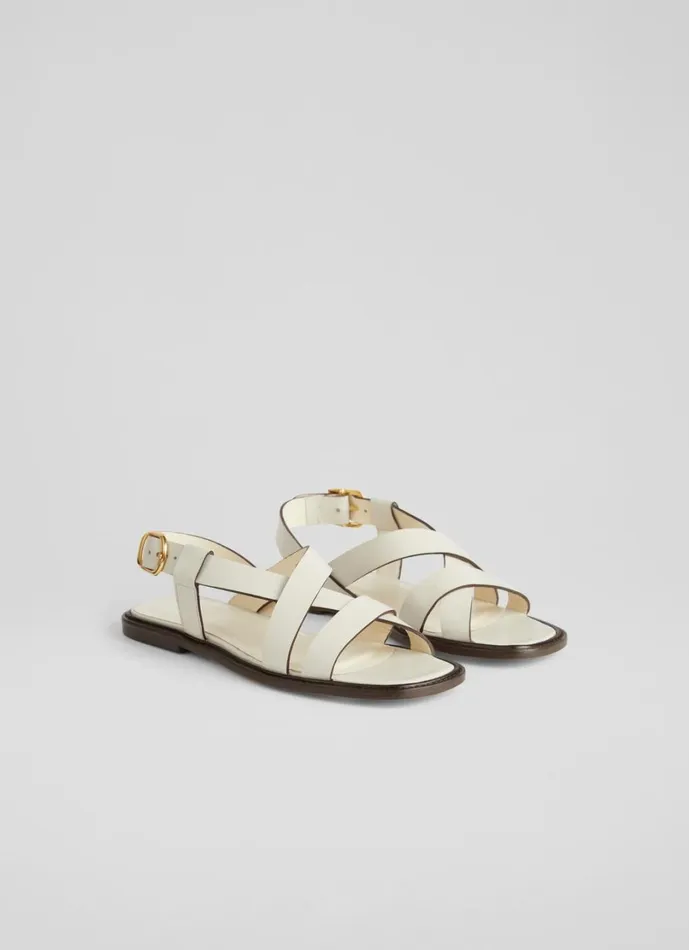 LKBennett Flats Women Telma White Leather Flat Sandals LKBennett Flats Women Telma White Leather Flat Sandals