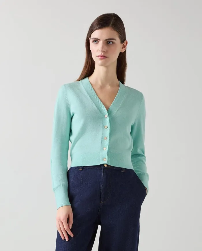 LKBennett Knitwear Women Coco Green And Silver Cardigan LKBennett Knitwear Women Coco Green And Silver Cardigan