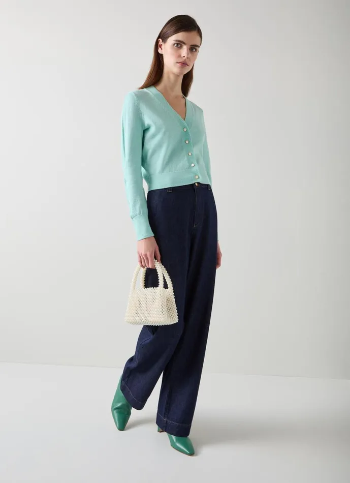LKBennett Knitwear Women Coco Green And Silver Cardigan LKBennett Knitwear Women Coco Green And Silver Cardigan