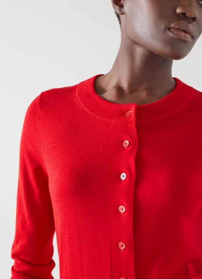 LKBennett Knitwear Women Connie Red Sustainably Sourced Merino Wool Cardigan