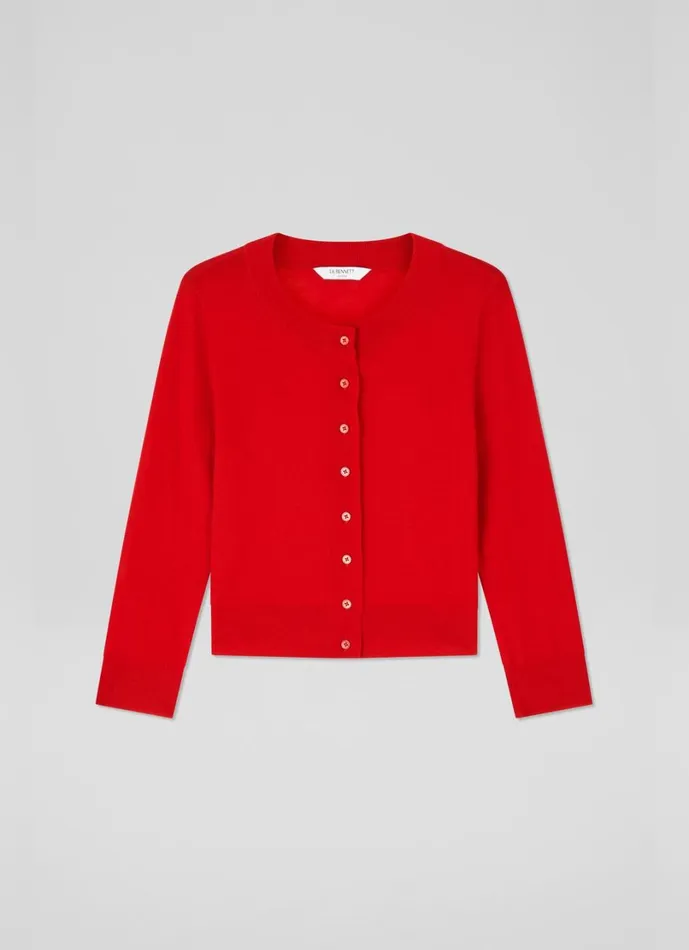 LKBennett Knitwear Women Connie Red Sustainably Sourced Merino Wool Cardigan