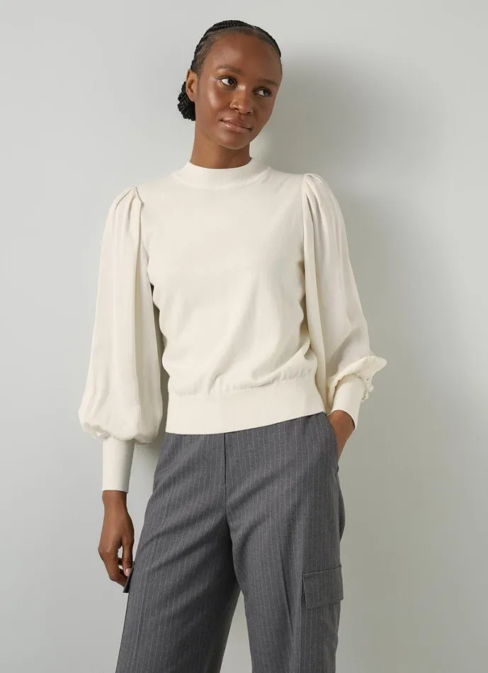 LKBennett Knitwear Women Erica Ivory Mixed Media Knitted Top