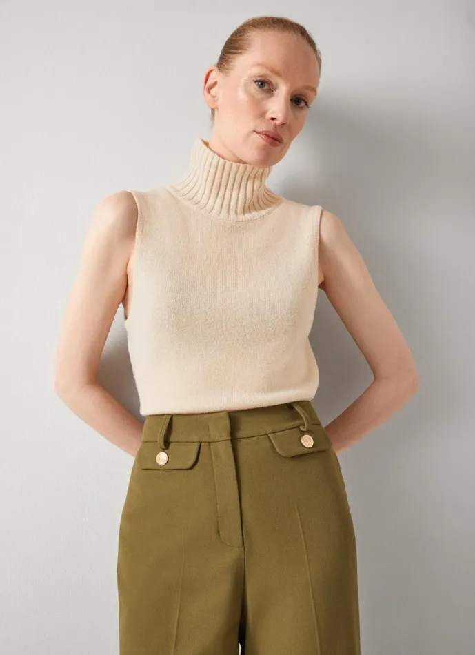 LKBennett Knitwear Women Frances Camel Roll Neck Recycled Nylon Knitted Relaxed Sleeveless Knit LKBennett Knitwear Women Frances Camel Roll Neck Recycled Nylon Knitted Relaxed Sleeveless Knit