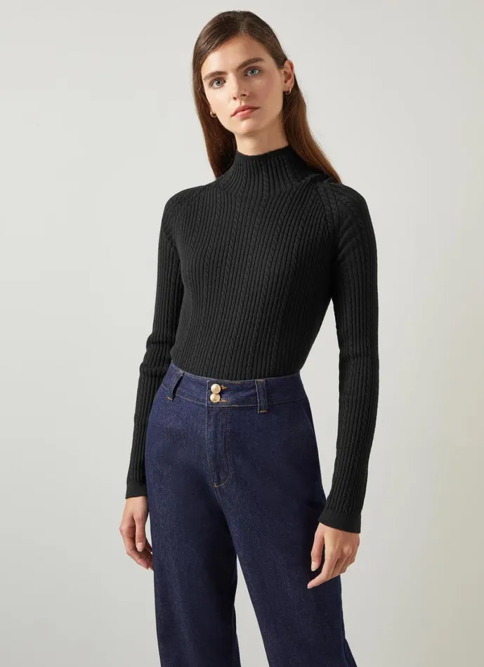LKBennett Knitwear Women West Black Cable Stitch Sweater LKBennett Knitwear Women West Black Cable Stitch Sweater