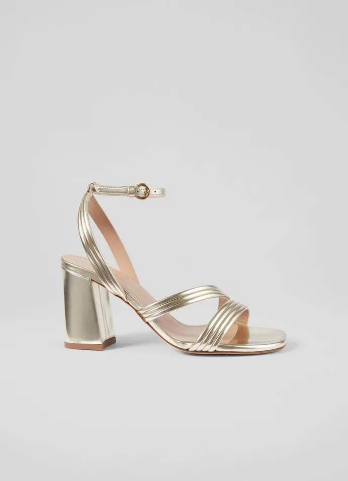 LKBennett Sandals Women Edita Gold Strap Block Heels