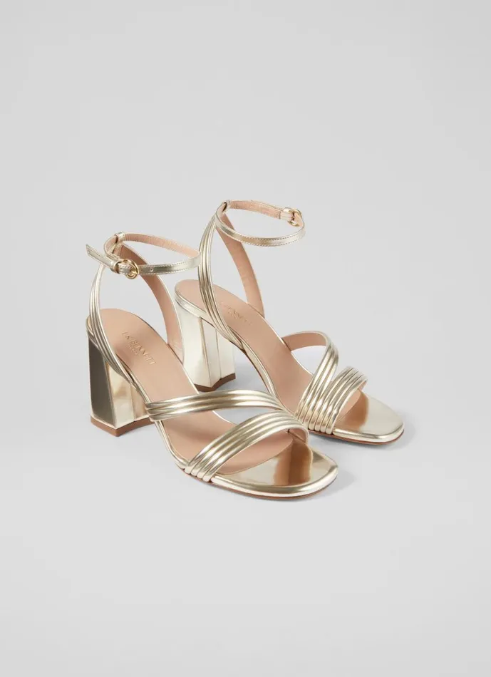 LKBennett Sandals Women Edita Gold Strap Block Heels
