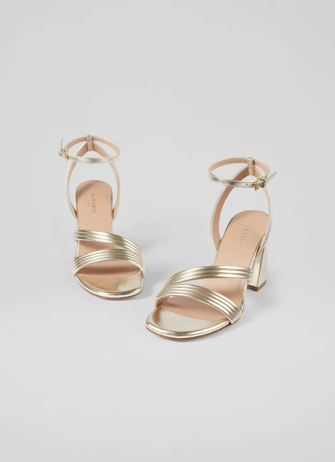 LKBennett Sandals Women Edita Gold Strap Block Heels