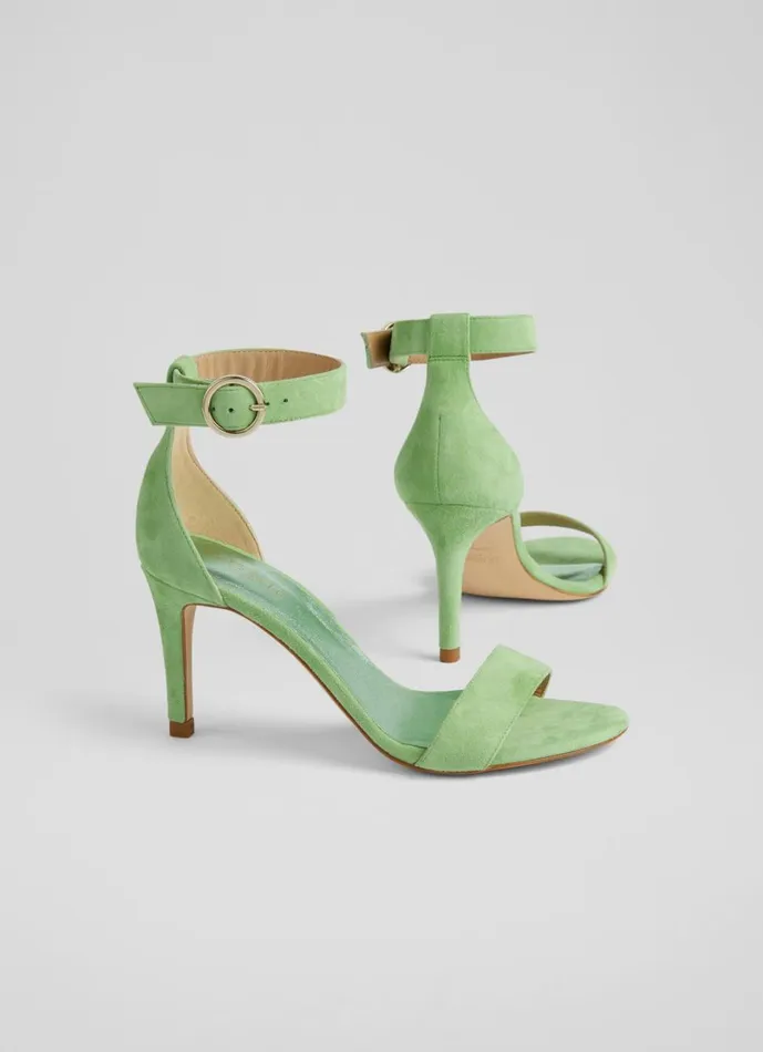 LKBennett Sandals Women Ivy Green Suede Single Strap Sandals LKBennett Sandals Women Ivy Green Suede Single Strap Sandals