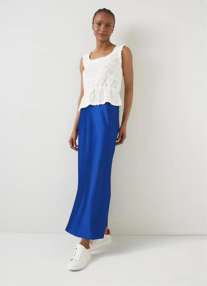 LKBennett Skirts Women Lucan Mazarine Blue Bias Satin Maxi Skirt