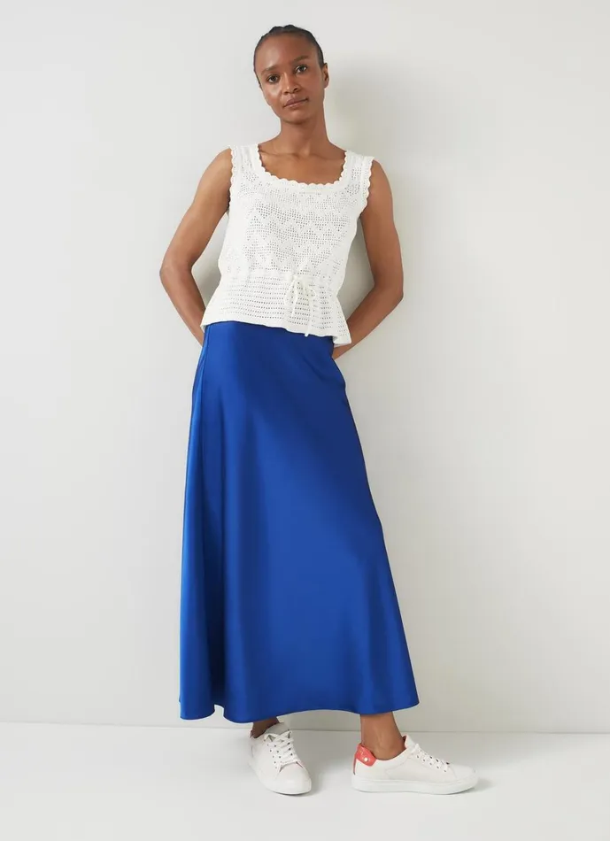 LKBennett Skirts Women Lucan Mazarine Blue Bias Satin Maxi Skirt