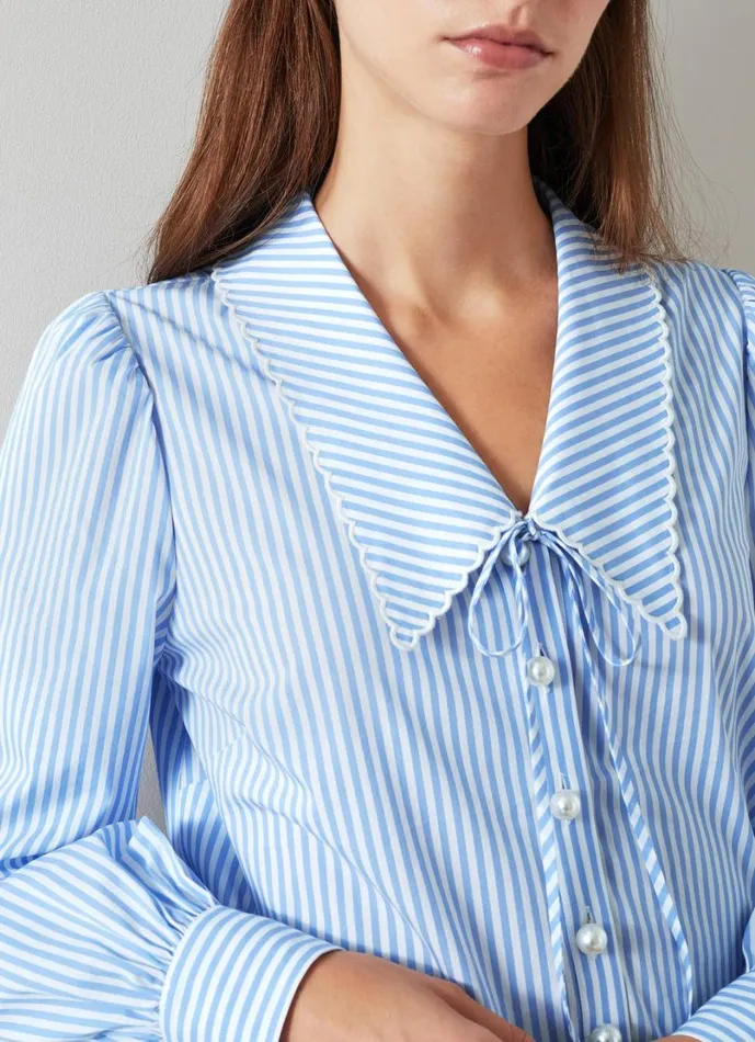 LKBennett Tops Women Beecham Blue And White Stripe CottonRich Blouse LKBennett Tops Women Beecham Blue And White Stripe CottonRich Blouse