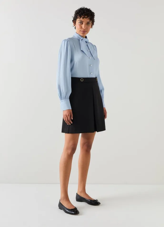 LKBennett Tops Women Hall Pale Blue TieNeck Blouse LKBennett Tops Women Hall Pale Blue TieNeck Blouse