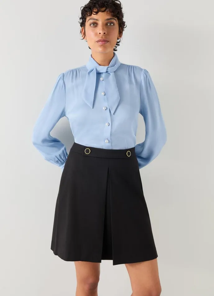 LKBennett Tops Women Hall Pale Blue TieNeck Blouse LKBennett Tops Women Hall Pale Blue TieNeck Blouse