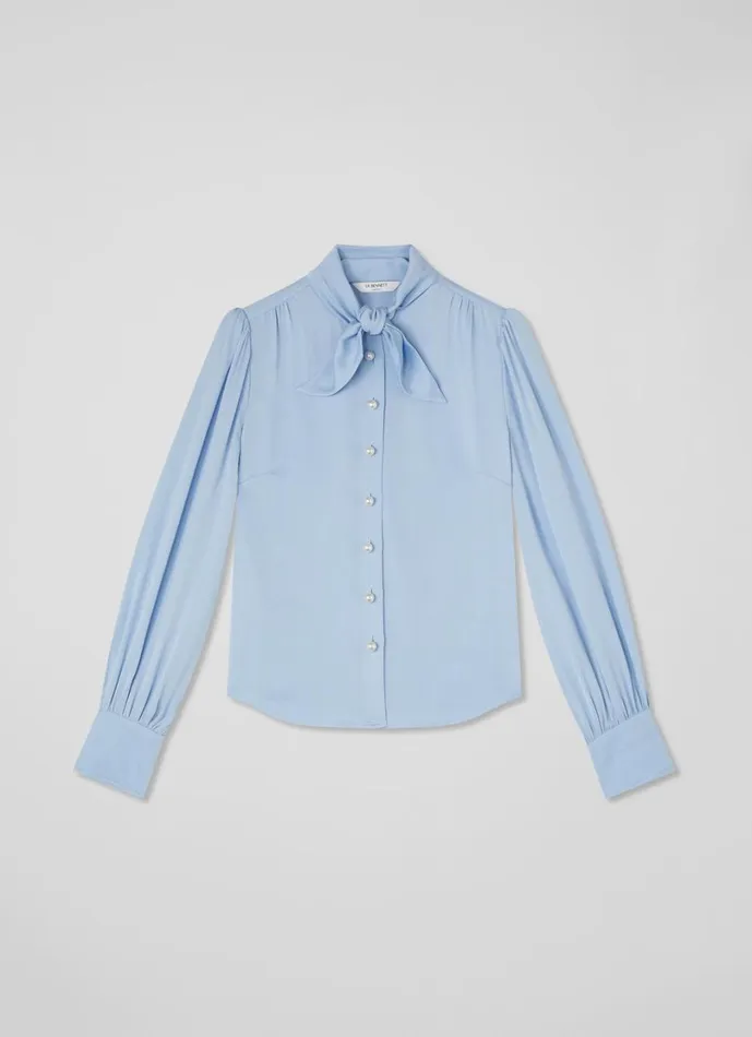 LKBennett Tops Women Hall Pale Blue TieNeck Blouse LKBennett Tops Women Hall Pale Blue TieNeck Blouse