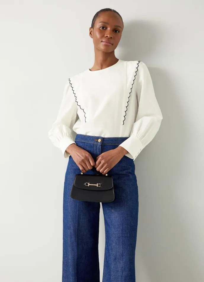 LKBennett Tops Women Isabella Cream and Spring Navy Blouse