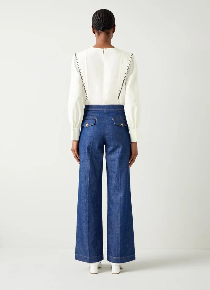 LKBennett Tops Women Isabella Cream and Spring Navy Blouse LKBennett Tops Women Isabella Cream and Spring Navy Blouse