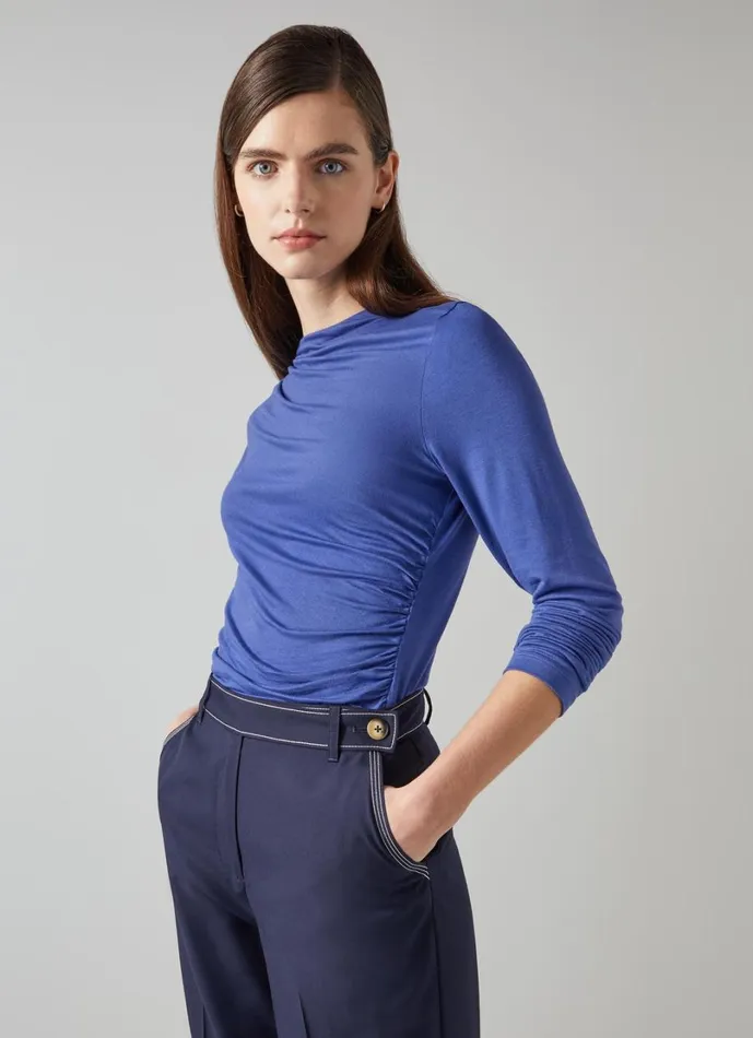 LKBennett Tops Women Mae Mazarine Drape Detail Top LKBennett Tops Women Mae Mazarine Drape Detail Top