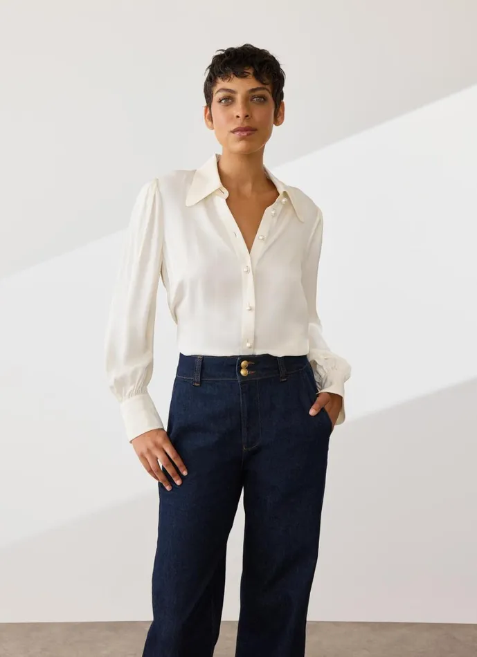 LKBennett Tops Women Sonya Cream Crepe Blouse LKBennett Tops Women Sonya Cream Crepe Blouse