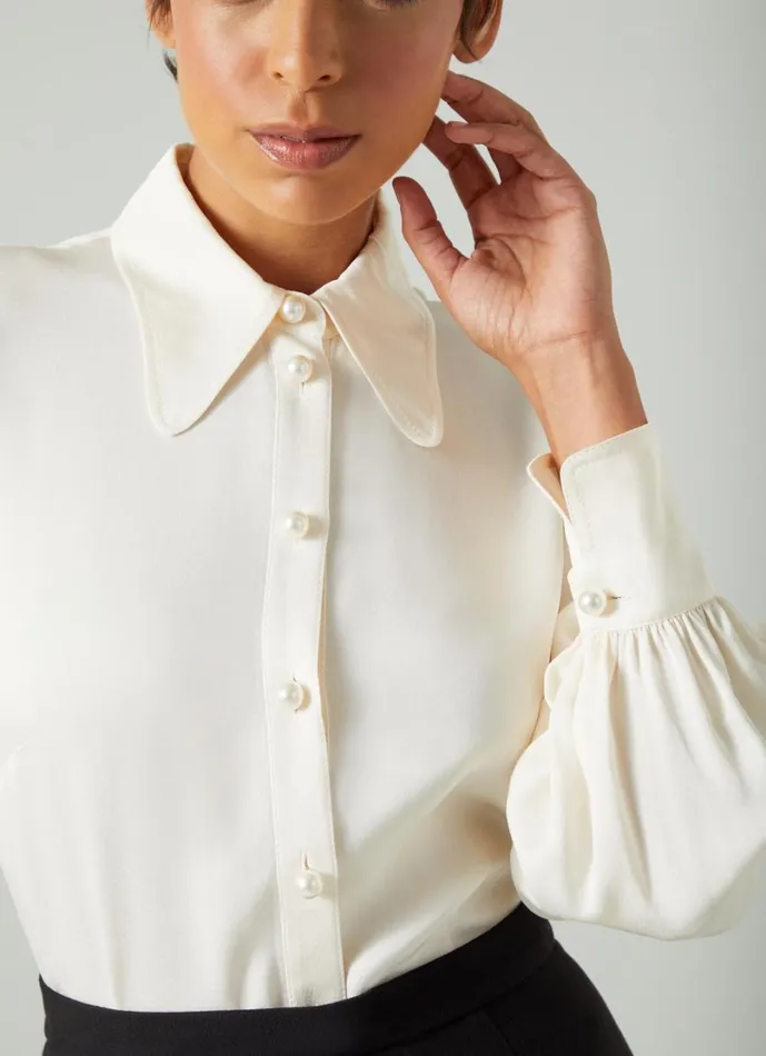 LKBennett Tops Women Sonya Cream Crepe Blouse LKBennett Tops Women Sonya Cream Crepe Blouse