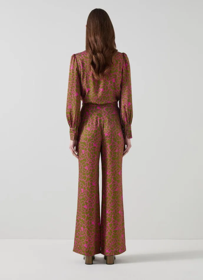 LKBennett Tops Women Sonya Olive and Magenta Peony Print Blouse LKBennett Tops Women Sonya Olive and Magenta Peony Print Blouse