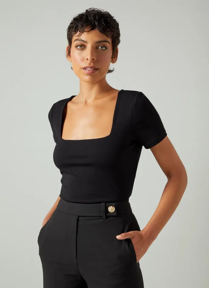 LKBennett Tops Women Tasha Black Jersey Square Neck Top