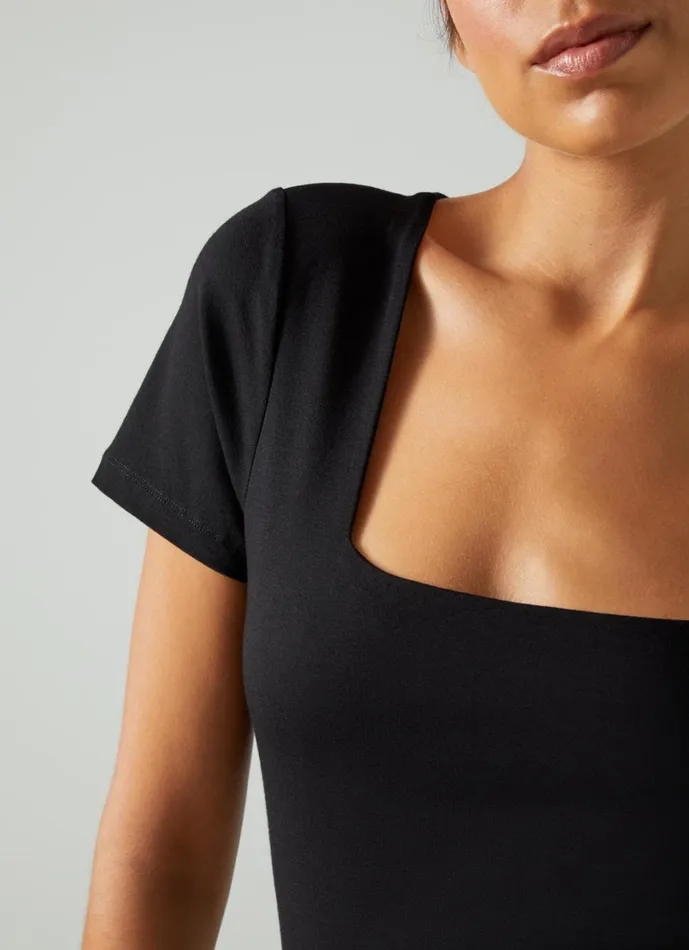 LKBennett Tops Women Tasha Black Jersey Square Neck Top LKBennett Tops Women Tasha Black Jersey Square Neck Top